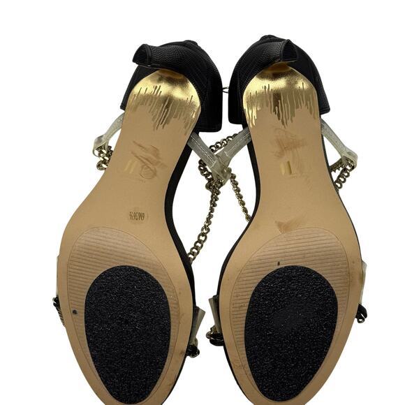 JLO Jennifer Lopez Debbye Black Gold Chain Clear Strap Heels Women’s 6 - Picture 8 of 9
